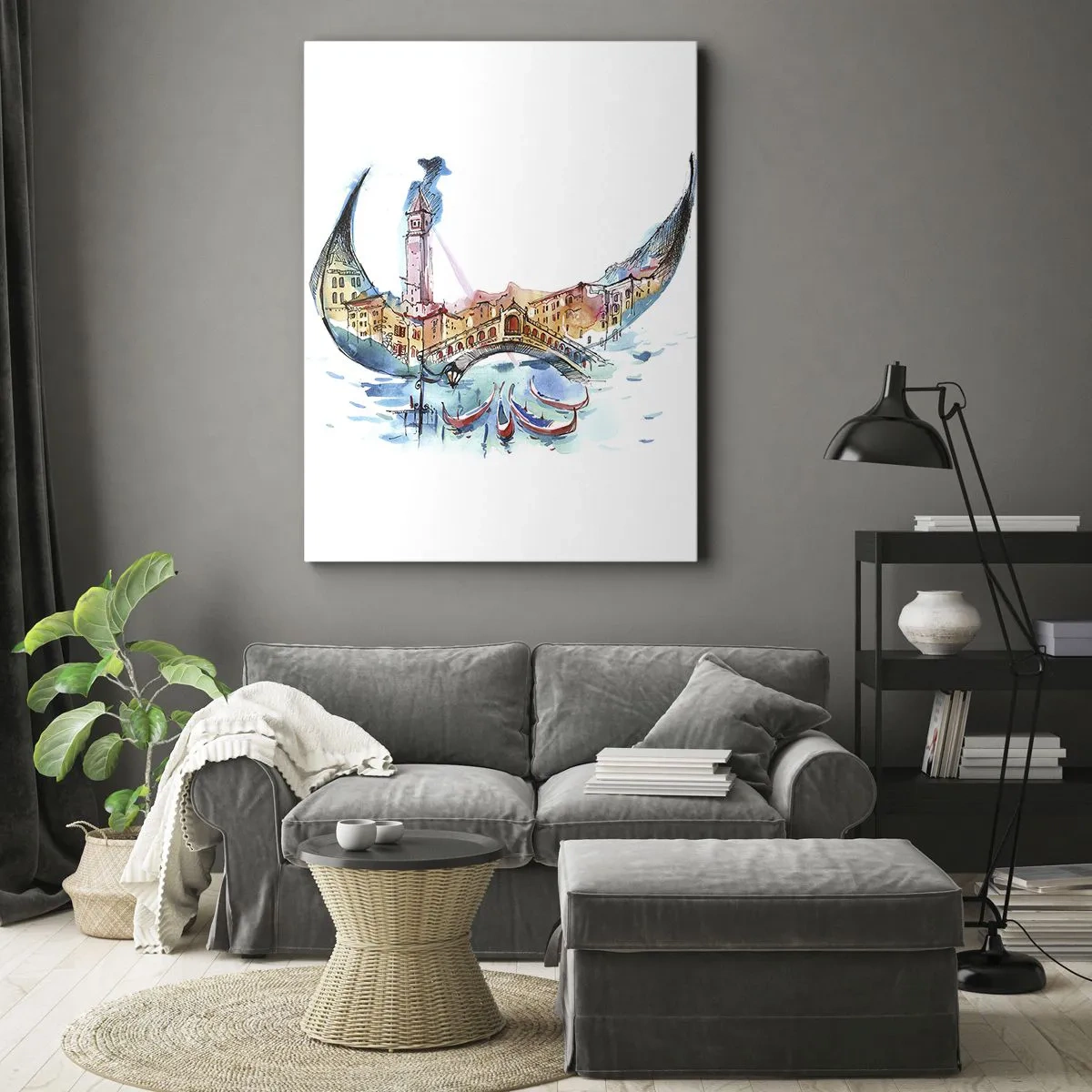 Lærredstryk - Billede på lærred - Vi sejler gennem byen - 65x120 cm