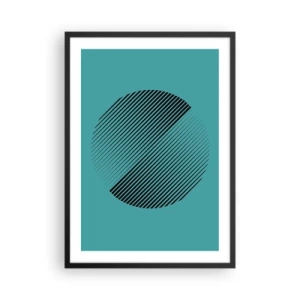 Plakat i sort ramme - Minimalistisk cirkelgrafik med linjer på en turkis baggrund - 50x70cm - Cirklen - en geometrisk variation - Moderne vægdekoration til stue og soveværelse ARTTOR