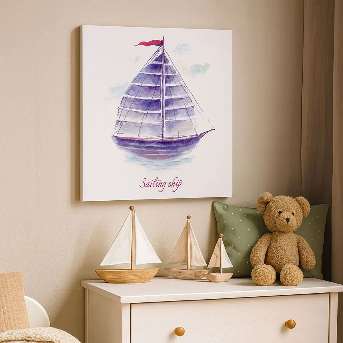 Lærredstryk - Billede på lærred - Fulde sejl og roligt vand - 30x30 cm