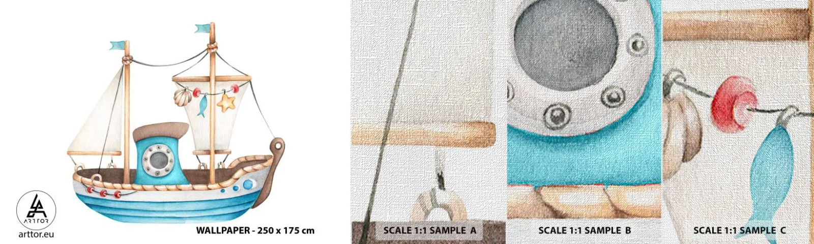 Prøve Fototapet Premium Canvas - Ohøj, eventyr! - Skib, Børns, Nautisk - 100x30 cm