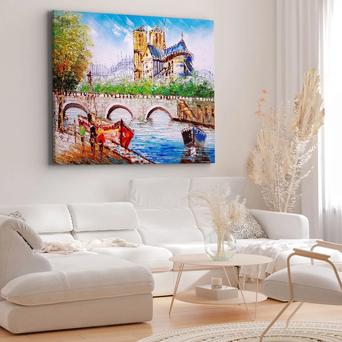 Lærredstryk - Billede på lærred - Landskab med en bro og en katedral i klassisk stil - 70x50cm - Deres tid går aldrig forbi - Moderne vægdekoration til stue og soveværelse ARTTOR