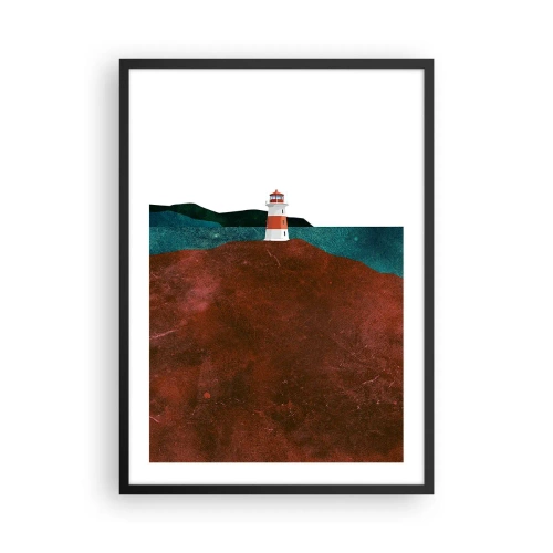 Plakat i sort ramme - Et minimalistisk landskab med et fyrtårn på en bakke - 50x70cm - Med blikket rettet mod havet - Moderne vægdekoration til stue og soveværelse ARTTOR