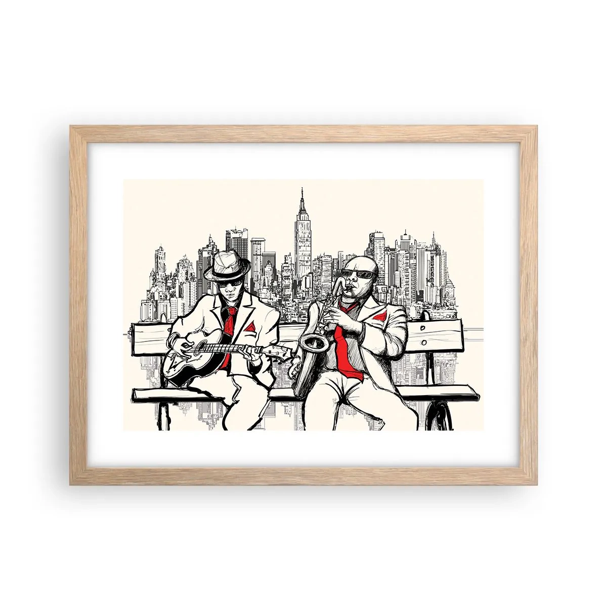 Plakat i ramme af lyst egetræ - New York improvisation - 40x30 cm