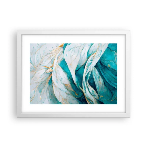 Plakat i hvid ramme - Blå abstraktion med et guldmotiv - 40x30 cm