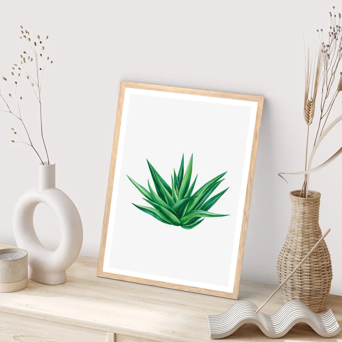 Plakat i ramme af lyst egetræ - Grøn - styrke - liv - 50x70 cm
