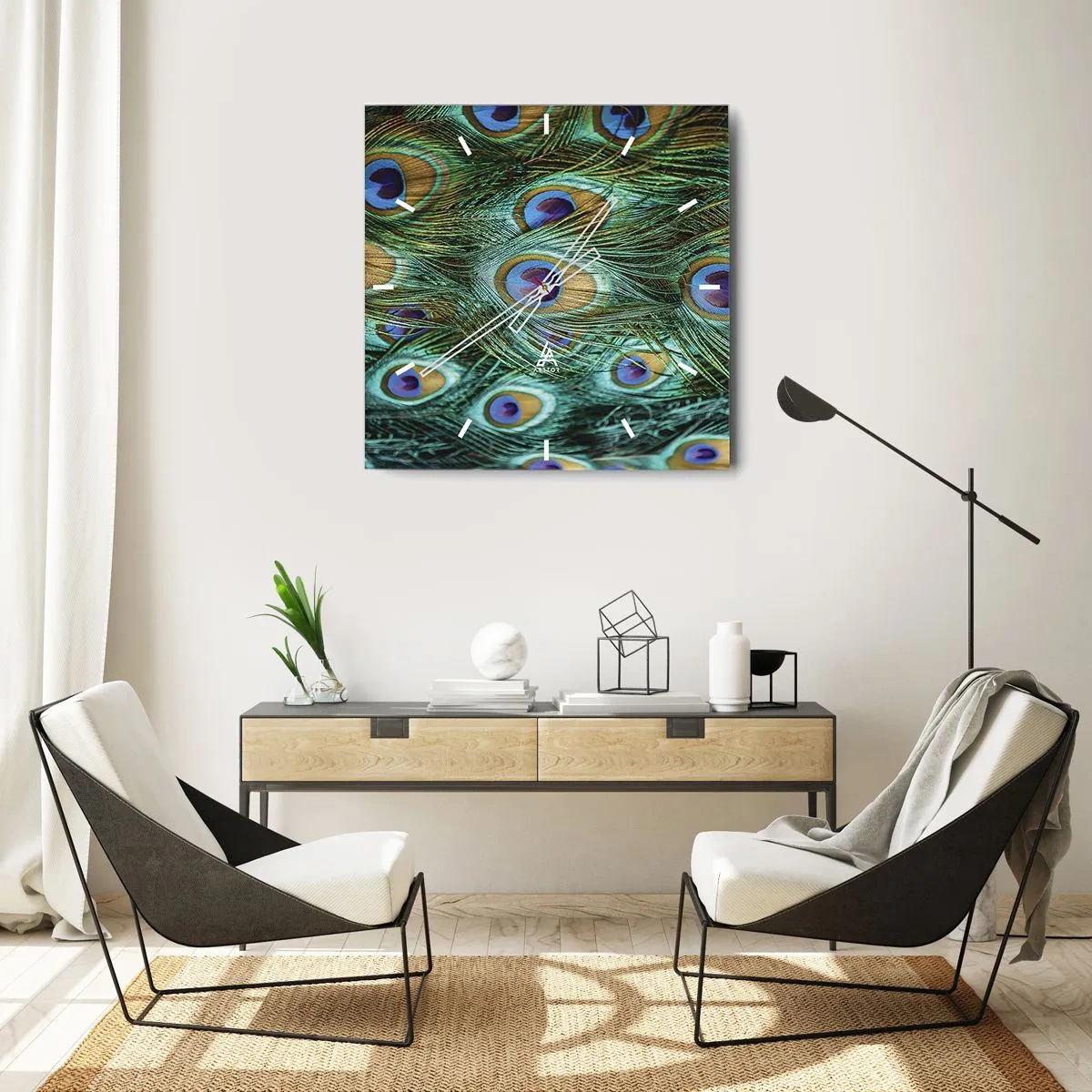 Vægur, Uret - En påfugls blik - 40x40 cm