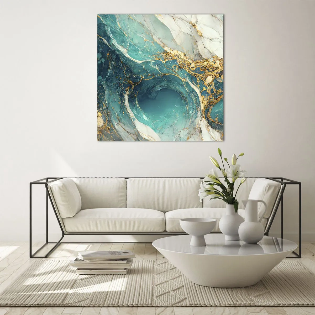 Billede på glas - Komposition med årer af guld - 50x50 cm