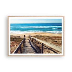 Plakat i ramme af lyst egetræ - Løb! - 100x70 cm