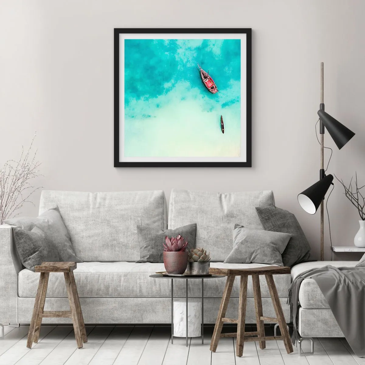 Plakat i sort ramme - For på Zanzibars strande, når det overskydende vand... - 40x40 cm