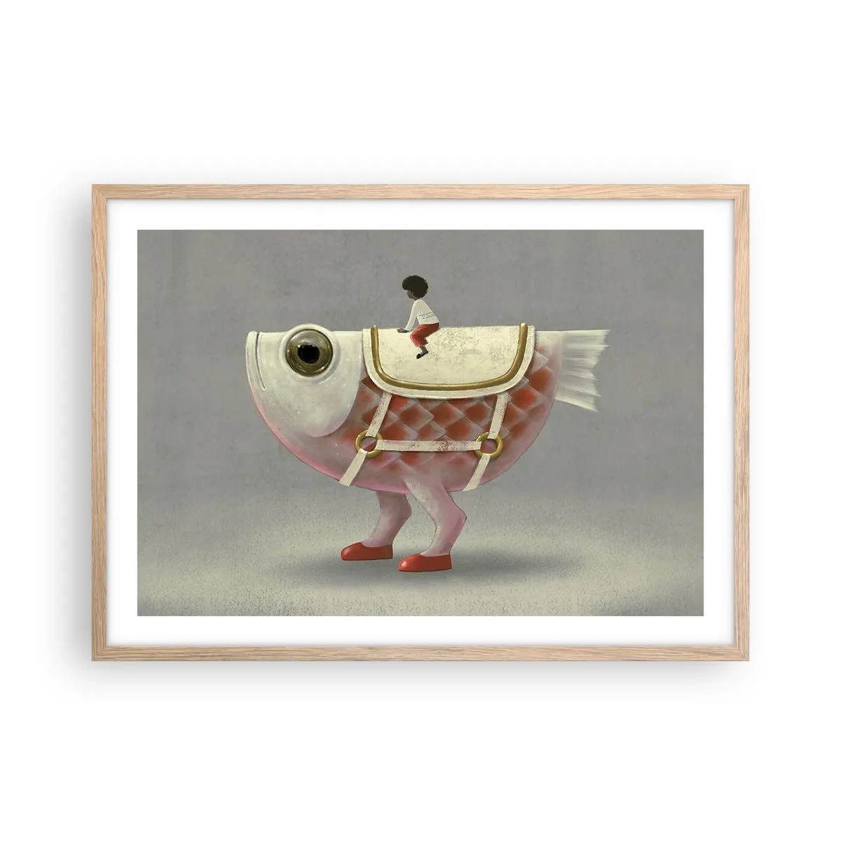 Plakat i ramme af lyst egetræ - Rybonski rytter - 70x50 cm