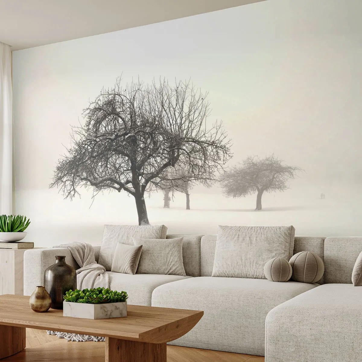 Fototapet Premium Sand - Vintersøvn - Grafik, Træ, Natur - 150x105 cm