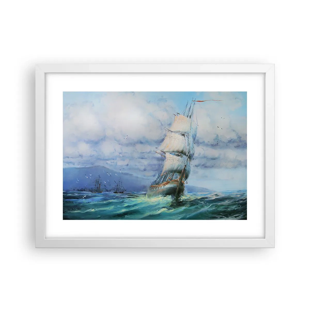 Plakat i hvid ramme - God vind - 40x30 cm