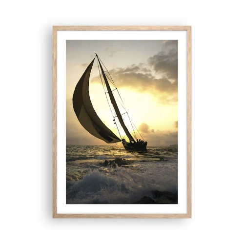 Plakat i ramme af lyst egetræ - I medvind og modvind - 50x70 cm