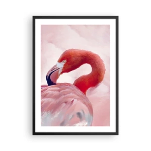 Plakat i sort ramme - Lyserød flamingo på en lys baggrund - 50x70cm - Fugleskønhed - Moderne vægdekoration til stue og soveværelse ARTTOR