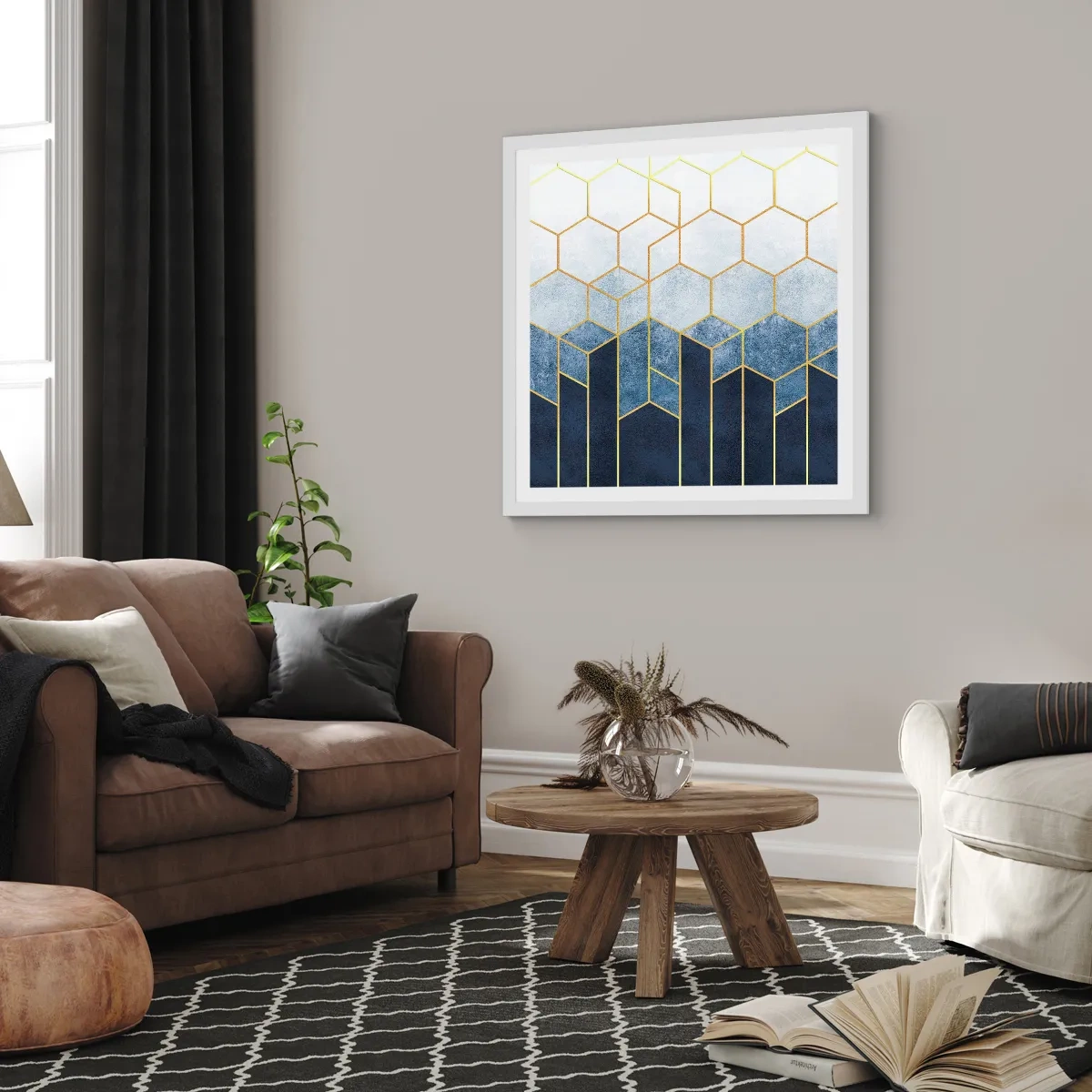 Plakat i hvid ramme - Komposition i synkoperet rytme - 40x40 cm