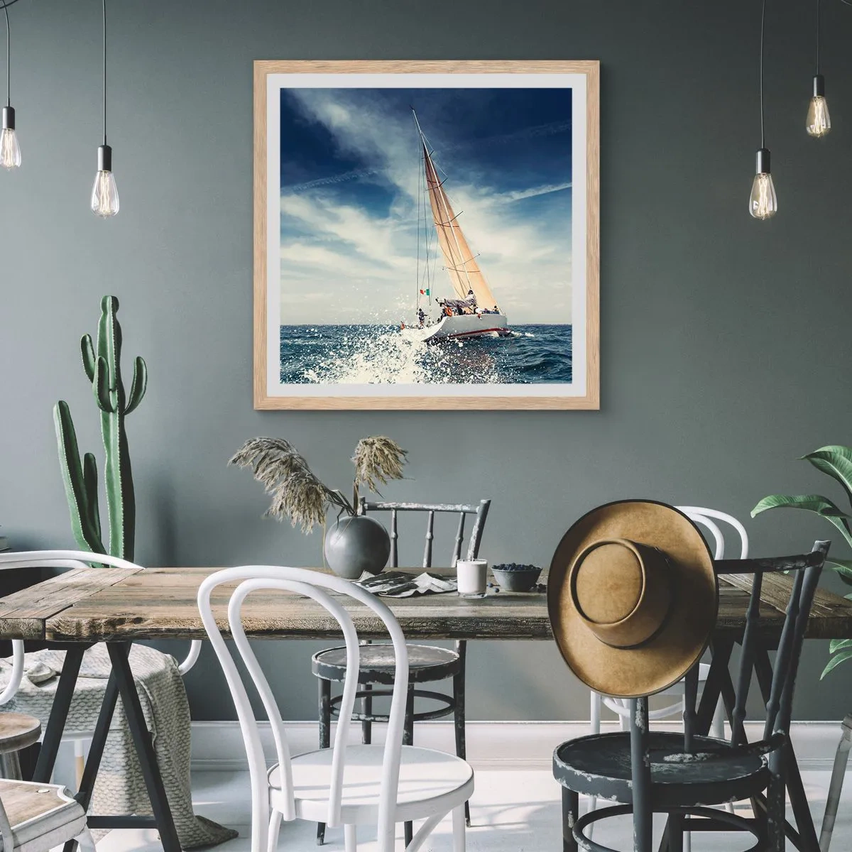 Plakat i ramme af lyst egetræ - De kan ikke indhente os! - 50x50 cm