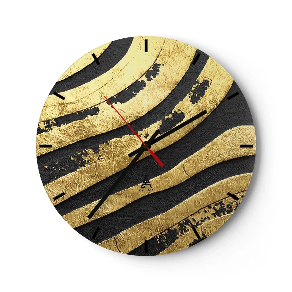 Vægur, Uret - Abstrakt mønster i guld og sort - 30x30cm - Alt flyder - Moderne vægdekoration til stue, køkken og soveværelse ARTTOR