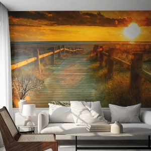 Fototapet Standard Eco - Badet i gammelt guld - Landskab, Hav, Nedstigning til stranden - 350x256 cm