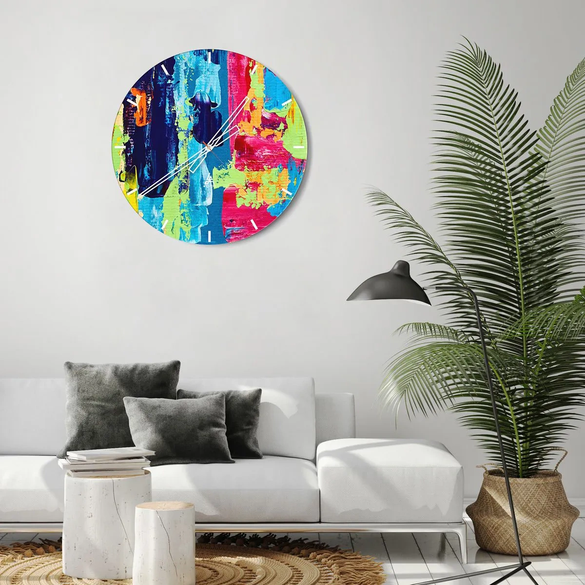 Vægur, Uret - Farverige abstrakte malestrøg på en rund urskive - 30x30cm - Livet er smukt! - Moderne vægdekoration til stue, køkken og soveværelse ARTTOR