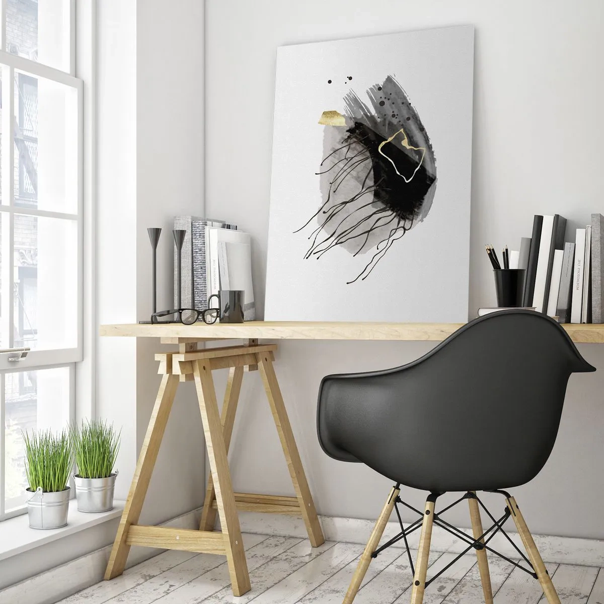 Billede på glas - I sort og guld - 50x70 cm
