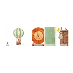 Prøve Fototapet Selvklæbende Deluxe Sticker - Leons rejser - Ballon, Løve, Børns - 100x30 cm