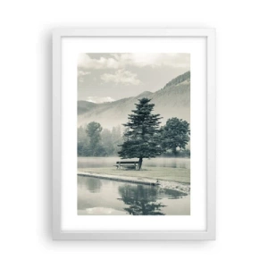 Plakat i hvid ramme - Søen sover stadig - 30x40 cm