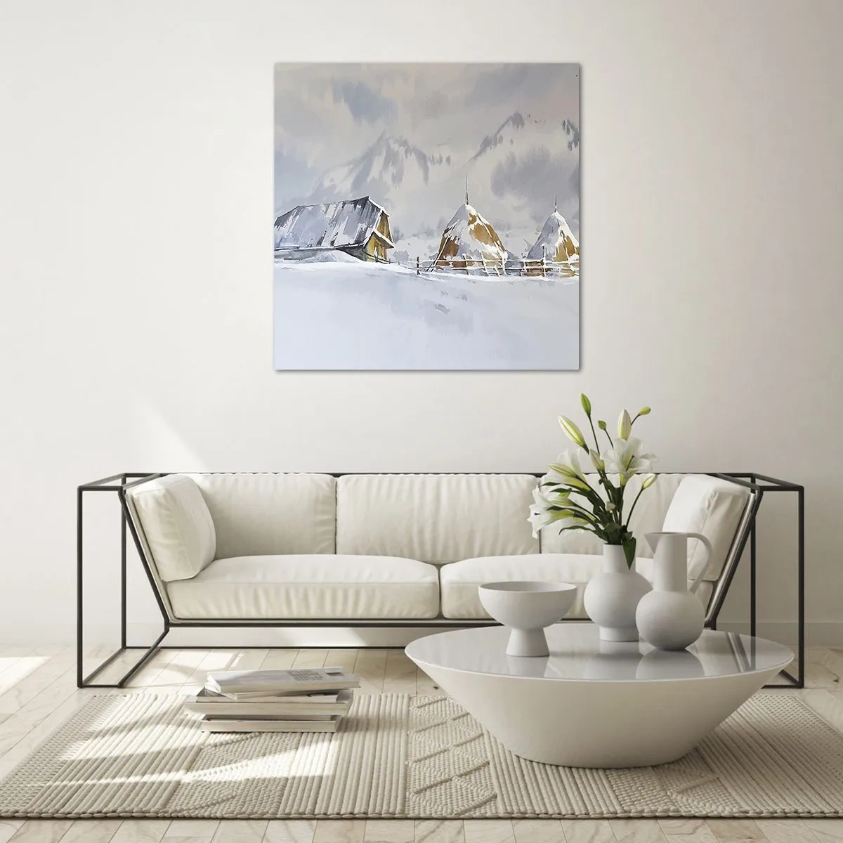 Billede på glas - I en sneklædt dal - 60x60 cm