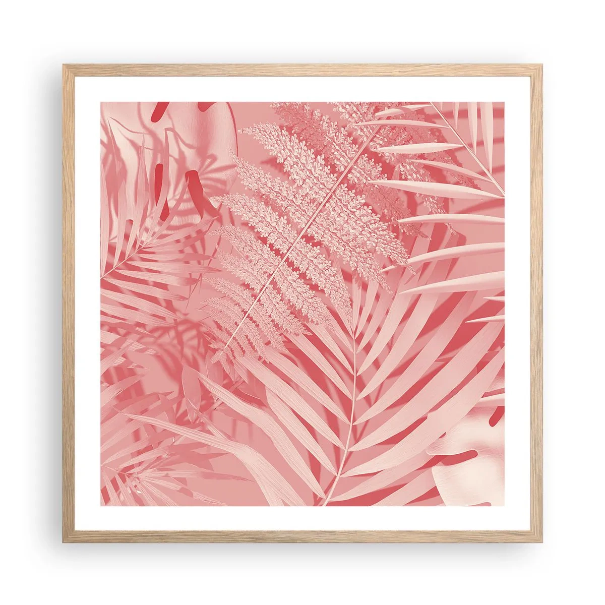 Plakat i ramme af lyst egetræ - Lyserødt koncept - 60x60 cm