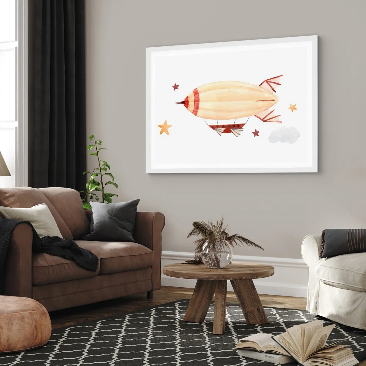 Plakat i hvid ramme - Et luftskib - 100x70 cm