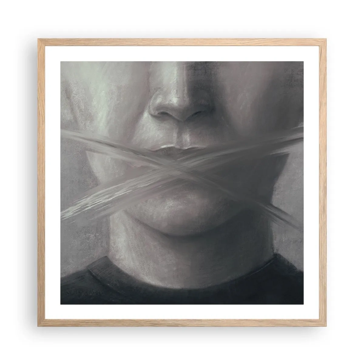 Plakat i ramme af lyst egetræ - Ikke et ord - 60x60 cm