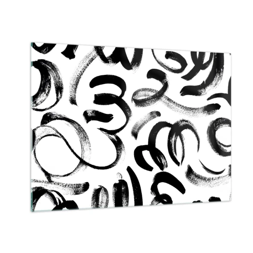 Billede på glas - Sort-hvide abstrakte penselstrøg - 70x50cm - I sort og hvidt - Moderne vægdekoration til stue og soveværelse ARTTOR