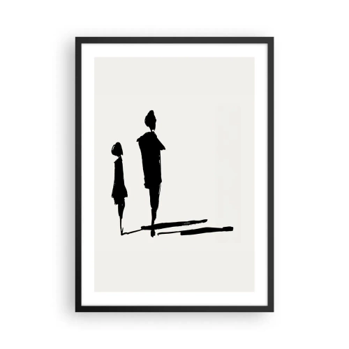 Plakat i sort ramme - Silhuetter af to figurer i sort på en lys baggrund - 50x70cm - Sikkert sammen? - Moderne vægdekoration til stue og soveværelse ARTTOR