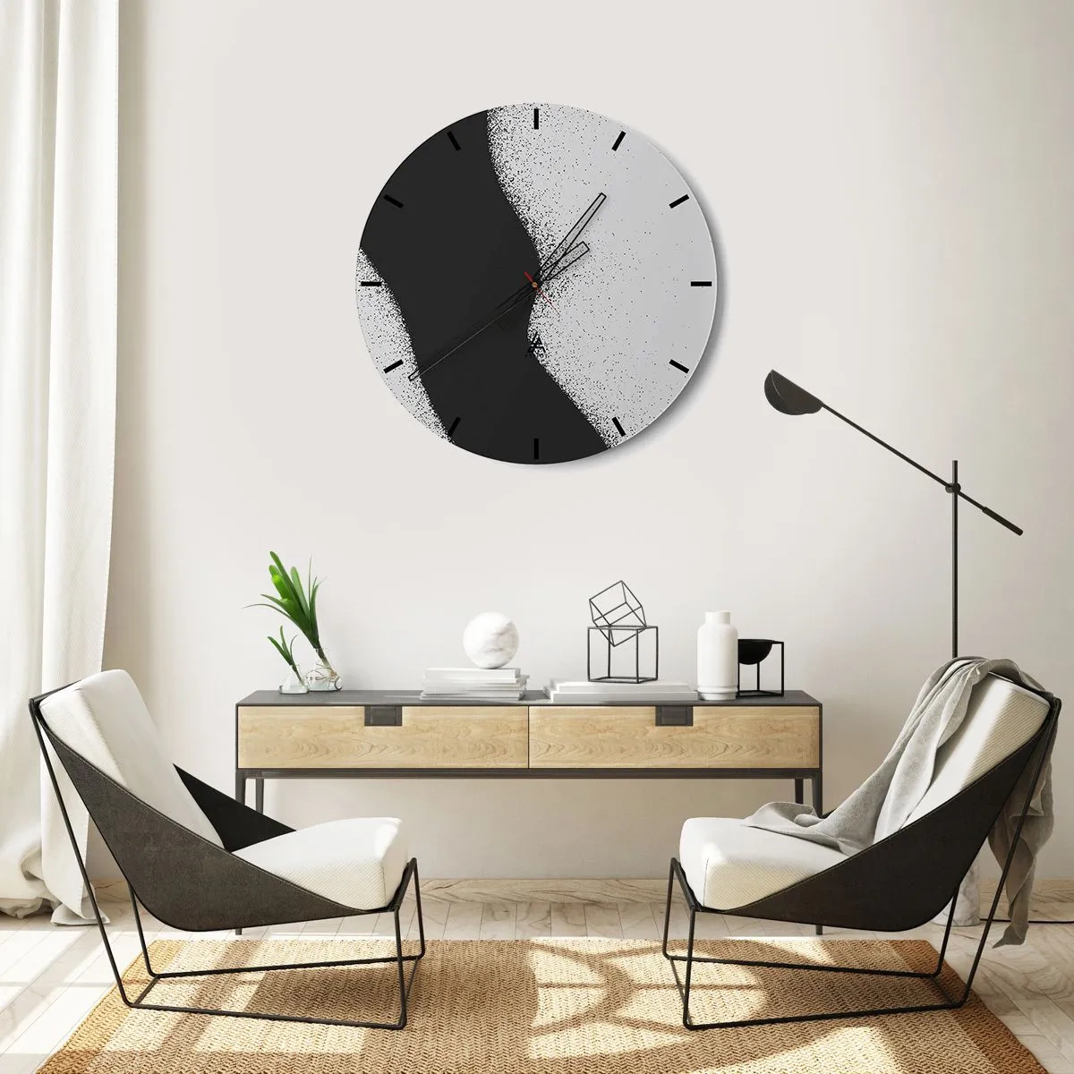 Vægur, Uret - Sort-hvid abstraktion med en jævn overgang og en kornet effekt - 30x30cm - Flydende balance - Moderne vægdekoration til stue, køkken og soveværelse ARTTOR