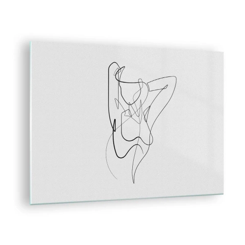 Billede på glas - En kvindelig silhuet tegnet med en enkelt linje på en hvid baggrund - 70x50cm - Virkelig, hvad er du for en person... - Moderne vægdekoration til stue og soveværelse ARTTOR
