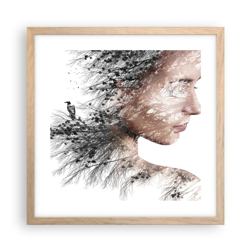 Plakat i ramme af lyst egetræ - Skovens ånd - 40x40 cm