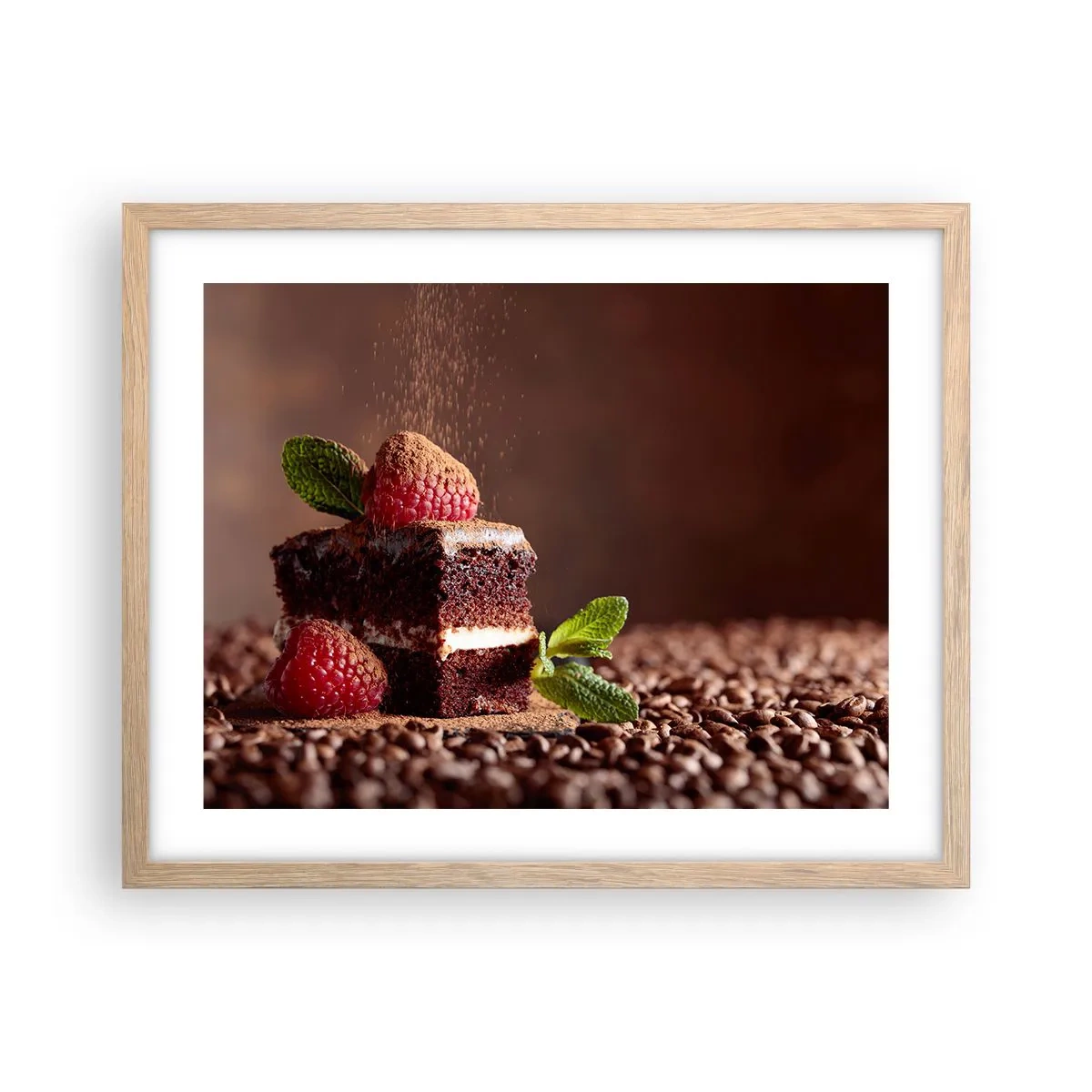 Plakat i ramme af lyst egetræ - Livet er sødt - 50x40 cm