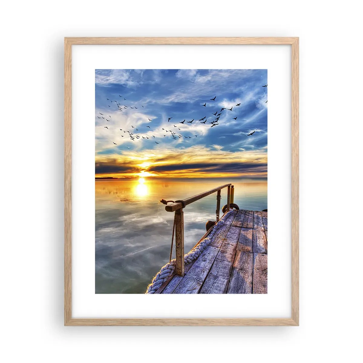 Plakat i ramme af lyst egetræ - Vinden går til ro - 40x50 cm