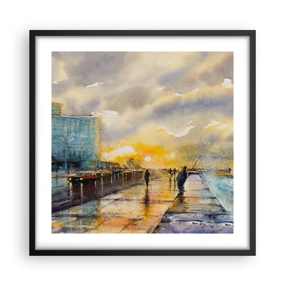 Plakat i sort ramme - Livet på kysten - 50x50 cm