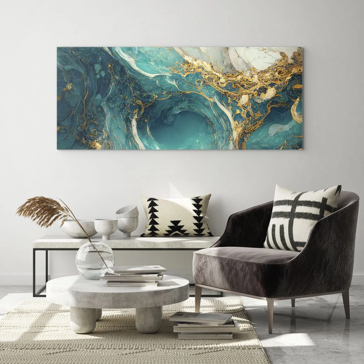 Billede på glas - Komposition med årer af guld - 100x40 cm