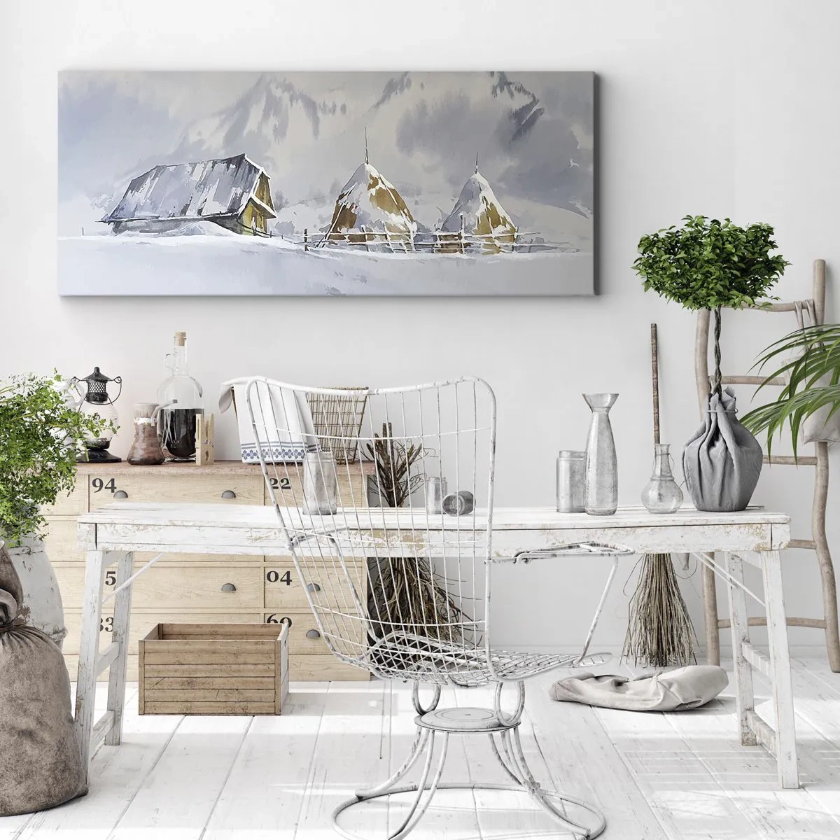 Lærredstryk - Billede på lærred - I en sneklædt dal - 90x30 cm