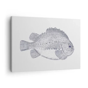 Lærredstryk - Billede på lærred - Sort-hvid tegning af en fisk på en hvid baggrund i minimalistisk stil - 70x50cm - Til naturforskerens album - Moderne vægdekoration til stue og soveværelse ARTTOR