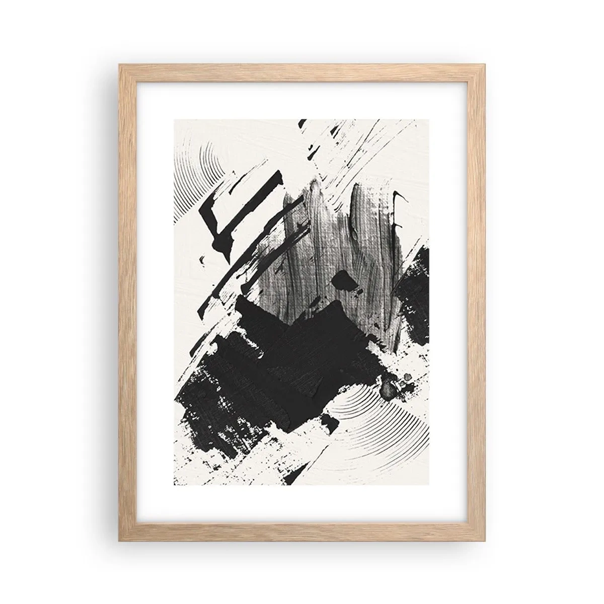 Plakat i ramme af lyst egetræ - Abstraktion - det sortes udtryk - 30x40 cm