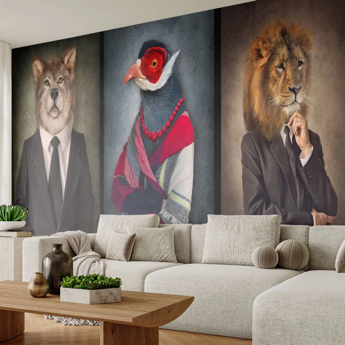 Fototapet Selvklæbende Deluxe Sticker - Hvad laver jeg her?! - Abstraktion, Hund, Fugl - 400x280 cm