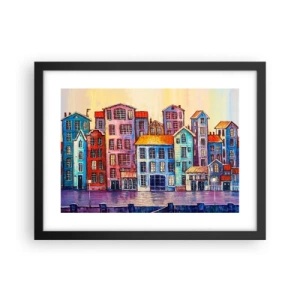 Plakat i sort ramme - En by som et eventyr - 40x30 cm