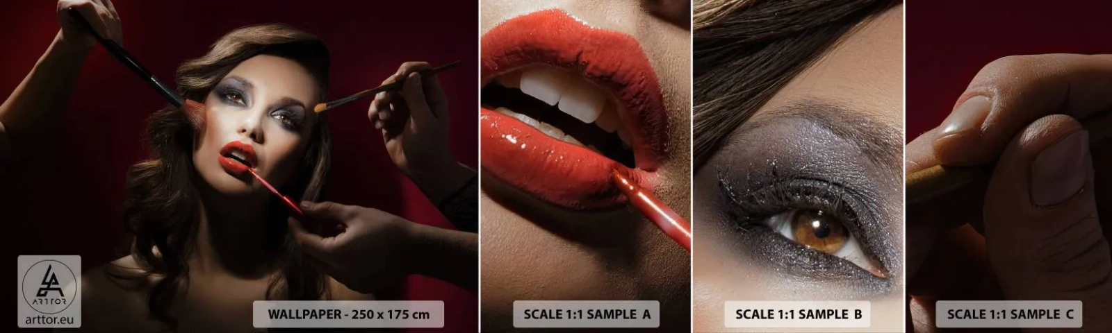 Prøve Fototapet Selvklæbende Deluxe Sticker - Smukke drømmende - Kvinde, Makeup, Skuespillerinde - 100x30 cm