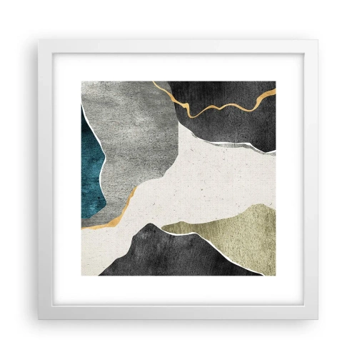 Plakat i hvid ramme - Mosaikkomposition med en streng af guld - 30x30 cm