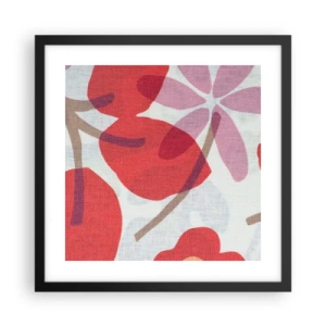 Plakat i sort ramme - Blomsterkomposition i pink - 40x40 cm