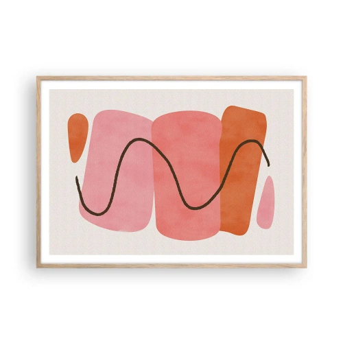 Plakat i ramme af lyst egetræ - Formernes blide bevægelse - 100x70 cm