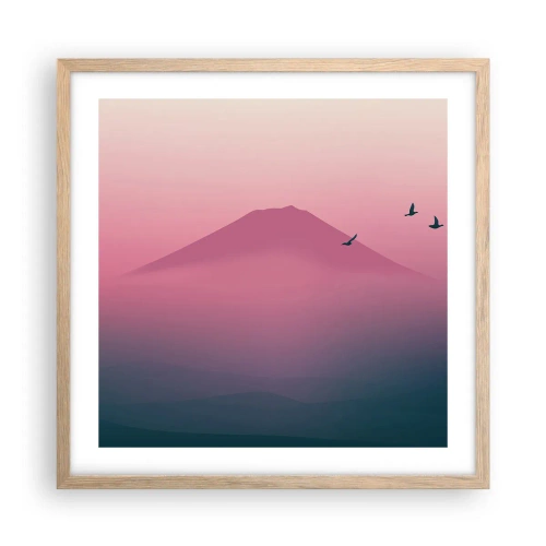 Plakat i ramme af lyst egetræ - Vandrer over skyerne - 50x50 cm