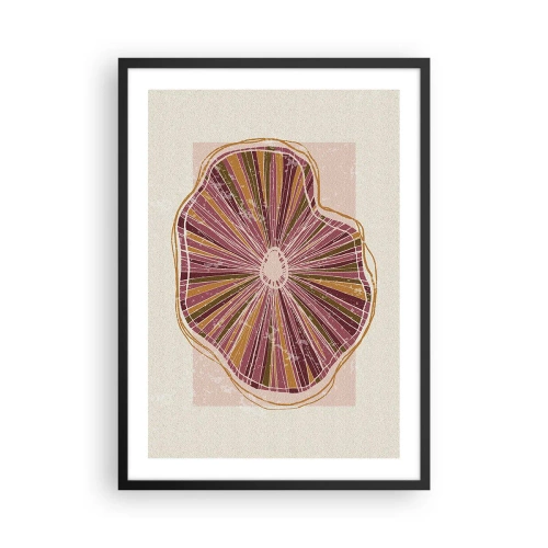 Plakat i sort ramme - Abstrakt tværsnit af et træ i nuancer af lyserød og brun. - 50x70cm - Strålende abstraktion - Moderne vægdekoration til stue og soveværelse ARTTOR